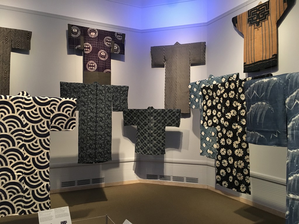 Indigo dyed kimonos, part of the Seattle Asian Art Museum exhibit, "Mood Indigo: Textiles From Around the World"